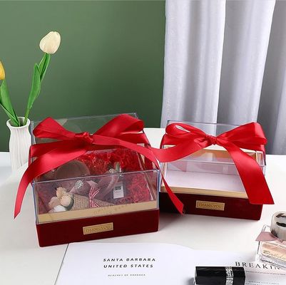 Χάρτινο κουτί συσκευασίας δώρων με κορδέλα Custom Acrylic Cover Lid Διαφανές κουτί σοκολάτας