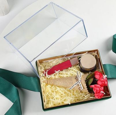 Χάρτινο κουτί συσκευασίας δώρων με κορδέλα Custom Acrylic Cover Lid Διαφανές κουτί σοκολάτας