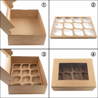 12x12x12 Kraft Paper Custom Cupcake Πακετάρισμα Κέικ Με Διαφανές Παράθυρο