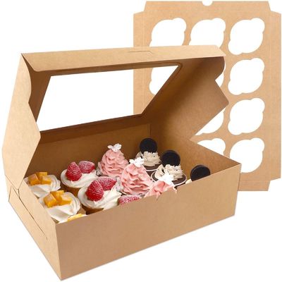 12x12x12 Kraft Paper Custom Cupcake Πακετάρισμα Κέικ Με Διαφανές Παράθυρο